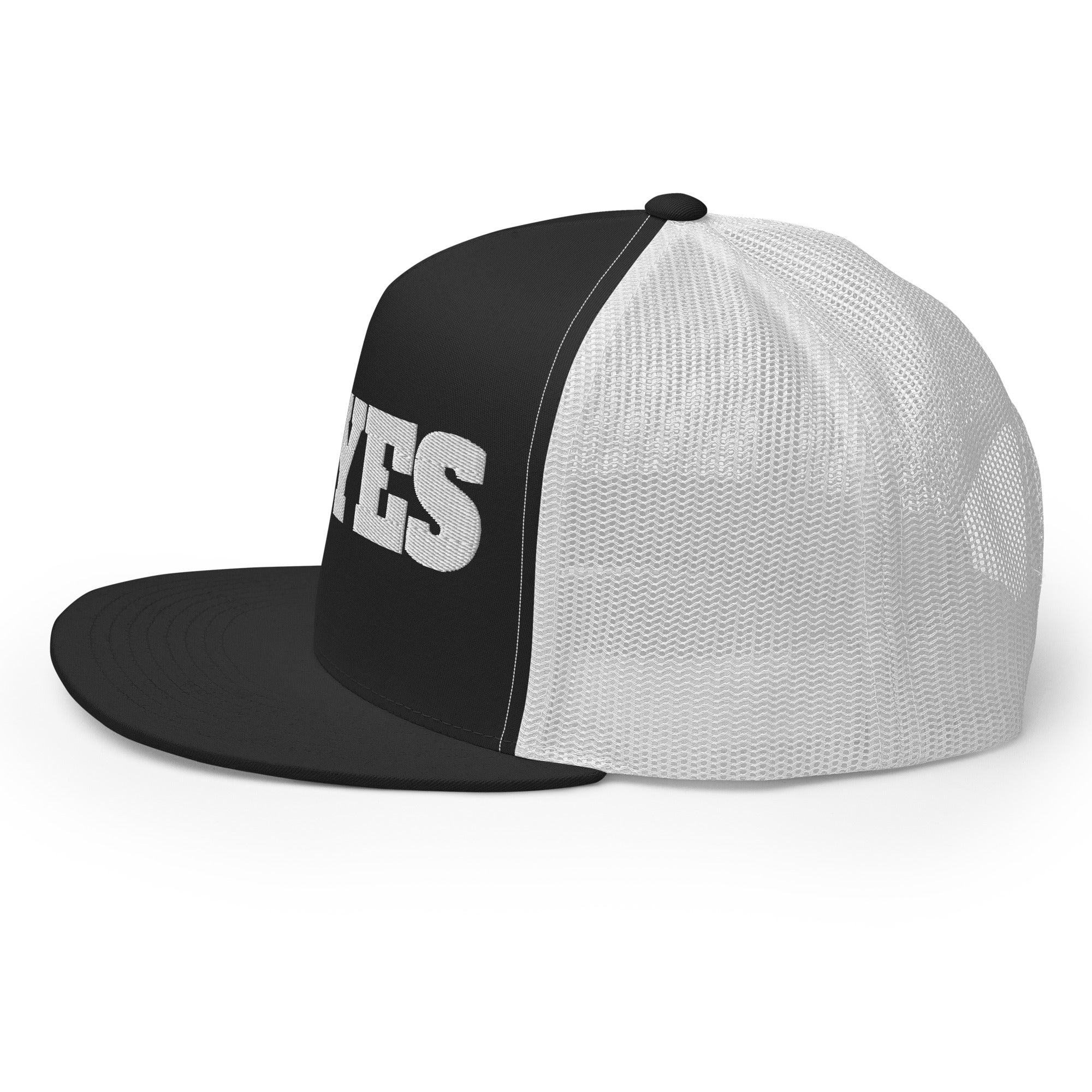 Side view of the embroidered snapback cap