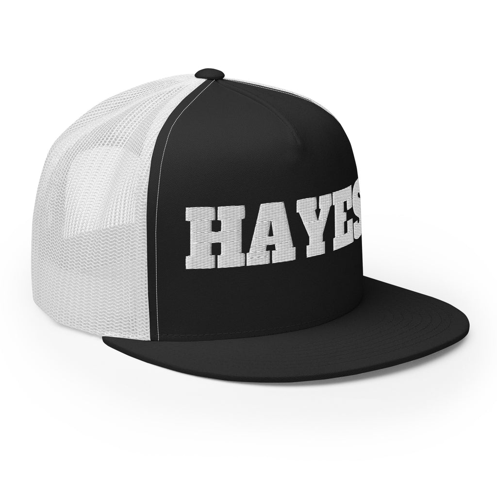 The embroidered snapback cap seen from a low angle
