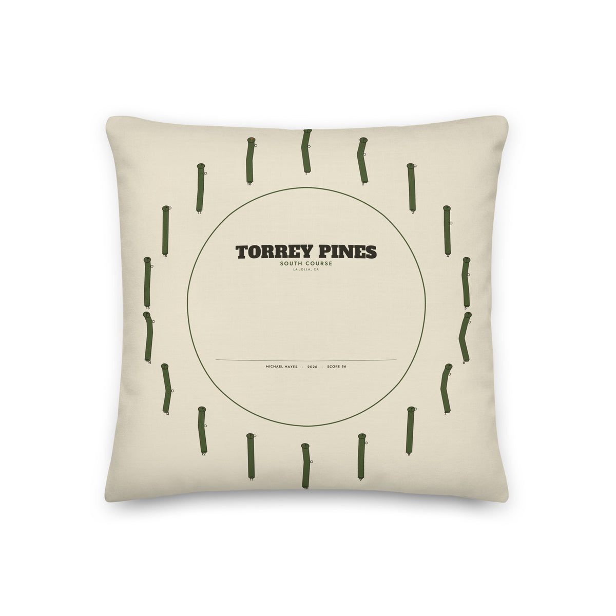 The Home Course Pillow, a square cushion printed with a golf course map