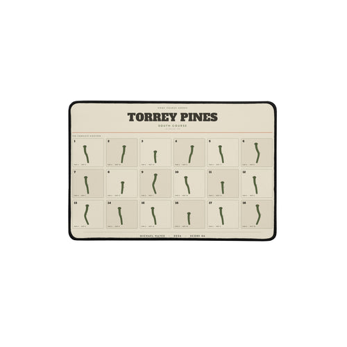 The Home Course Desk Mat, twelve by eighteen inches, printed with all eighteen holes of a golfer's home course