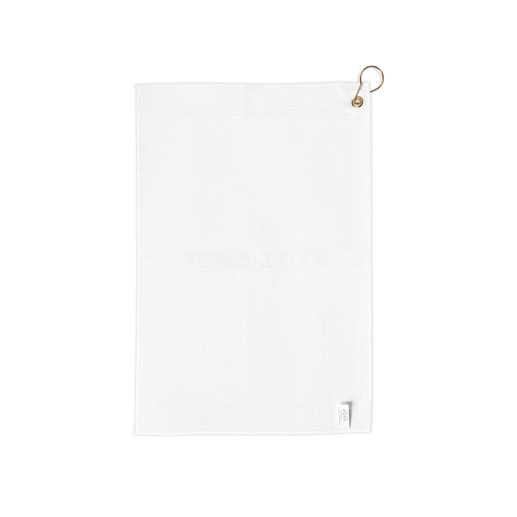 Another view of the printed golf towel, showing the bag clip