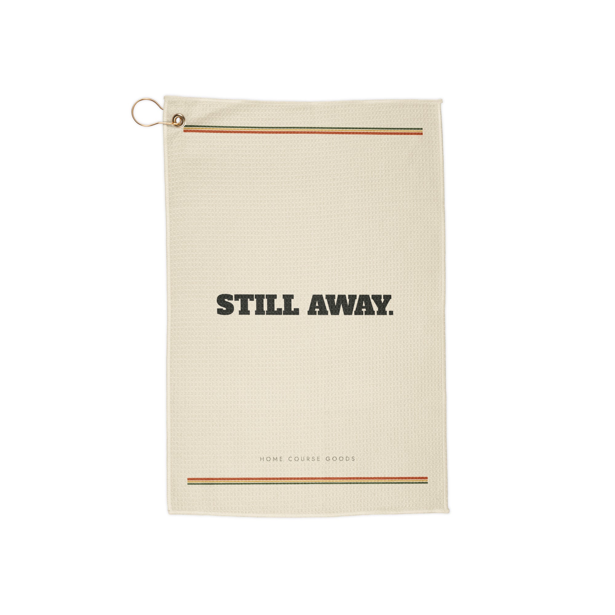 A golf towel printed with a chosen line of golf humour