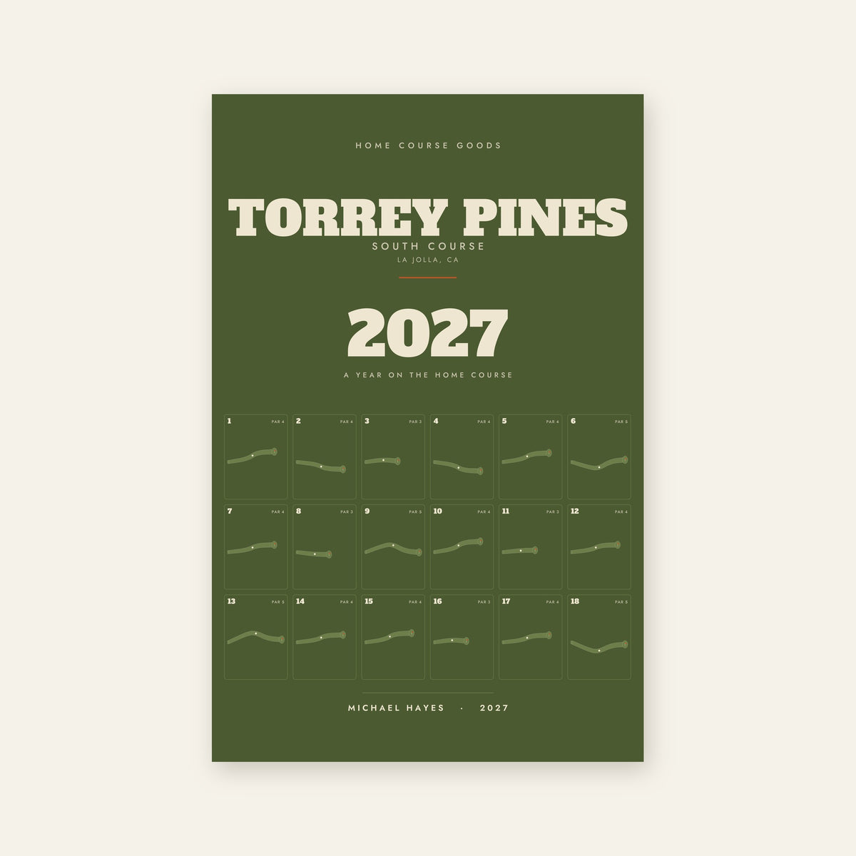The Home Course Calendar 2027 cover — all eighteen holes of the course, the course name and the year