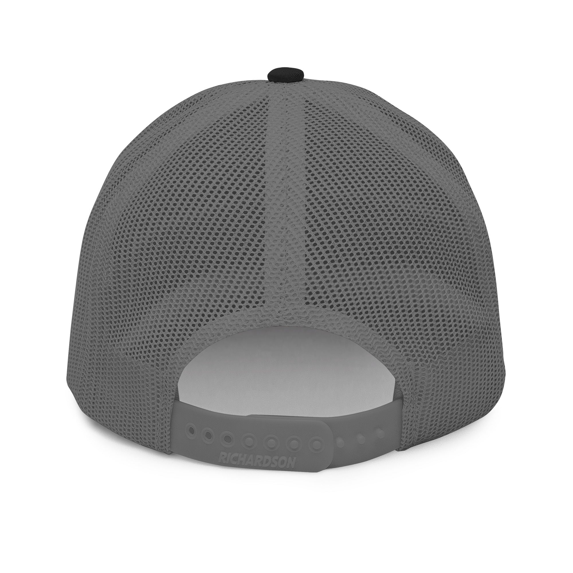 The embroidered trucker cap seen from a low angle