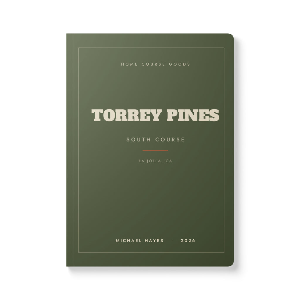 The Home Course Journal, olive softcover golf journal with the course name on the front