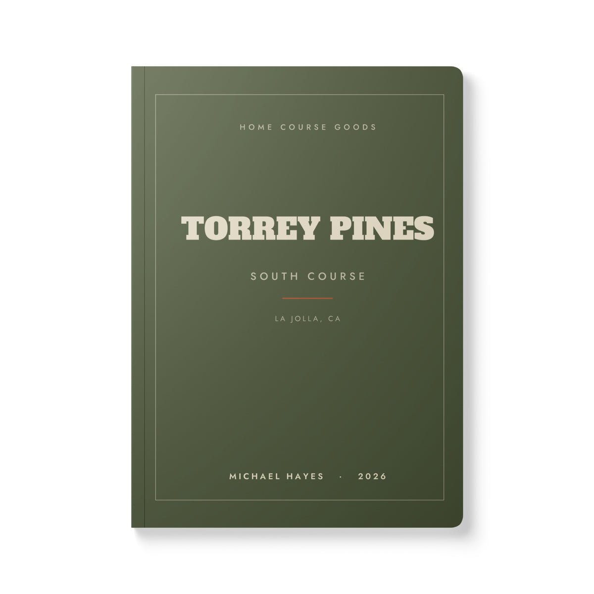 The Home Course Journal, olive softcover golf journal with the course name on the front