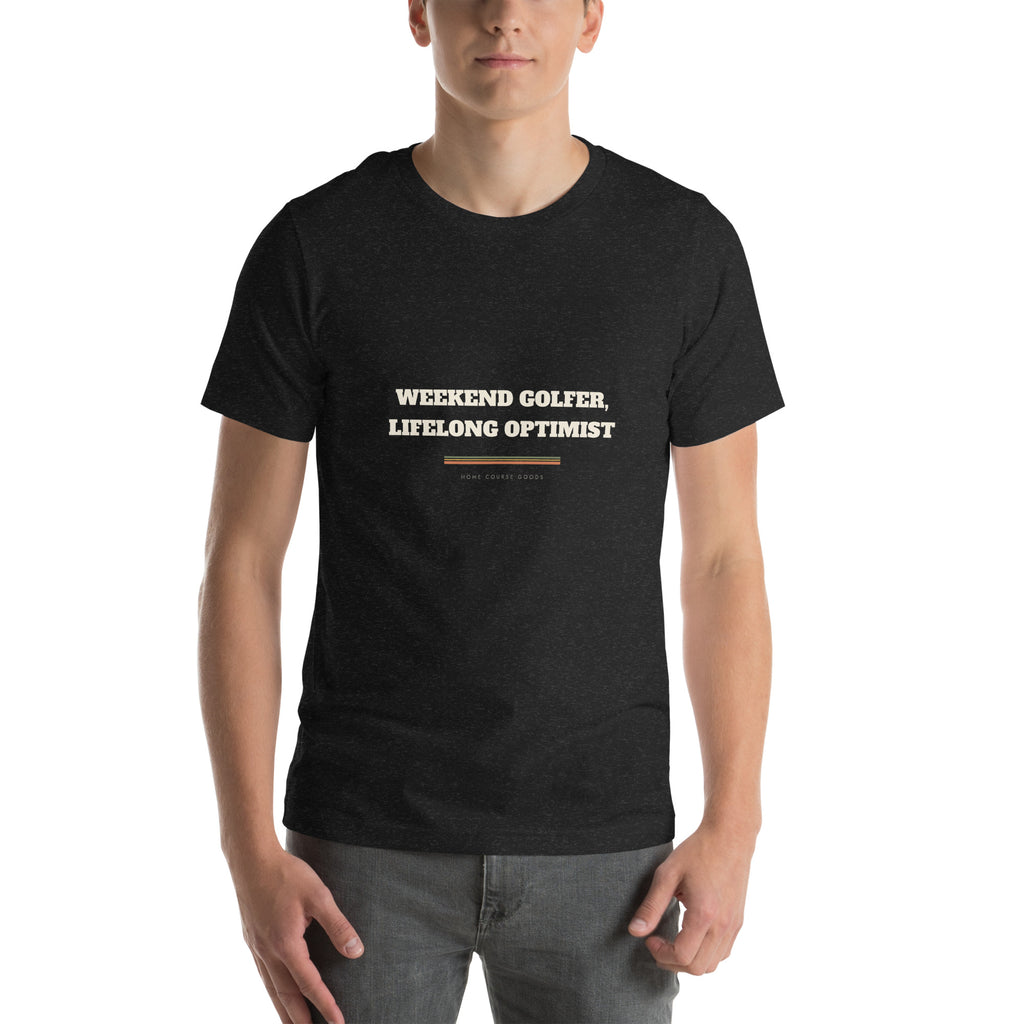 A soft cotton golf t-shirt printed with a chosen line