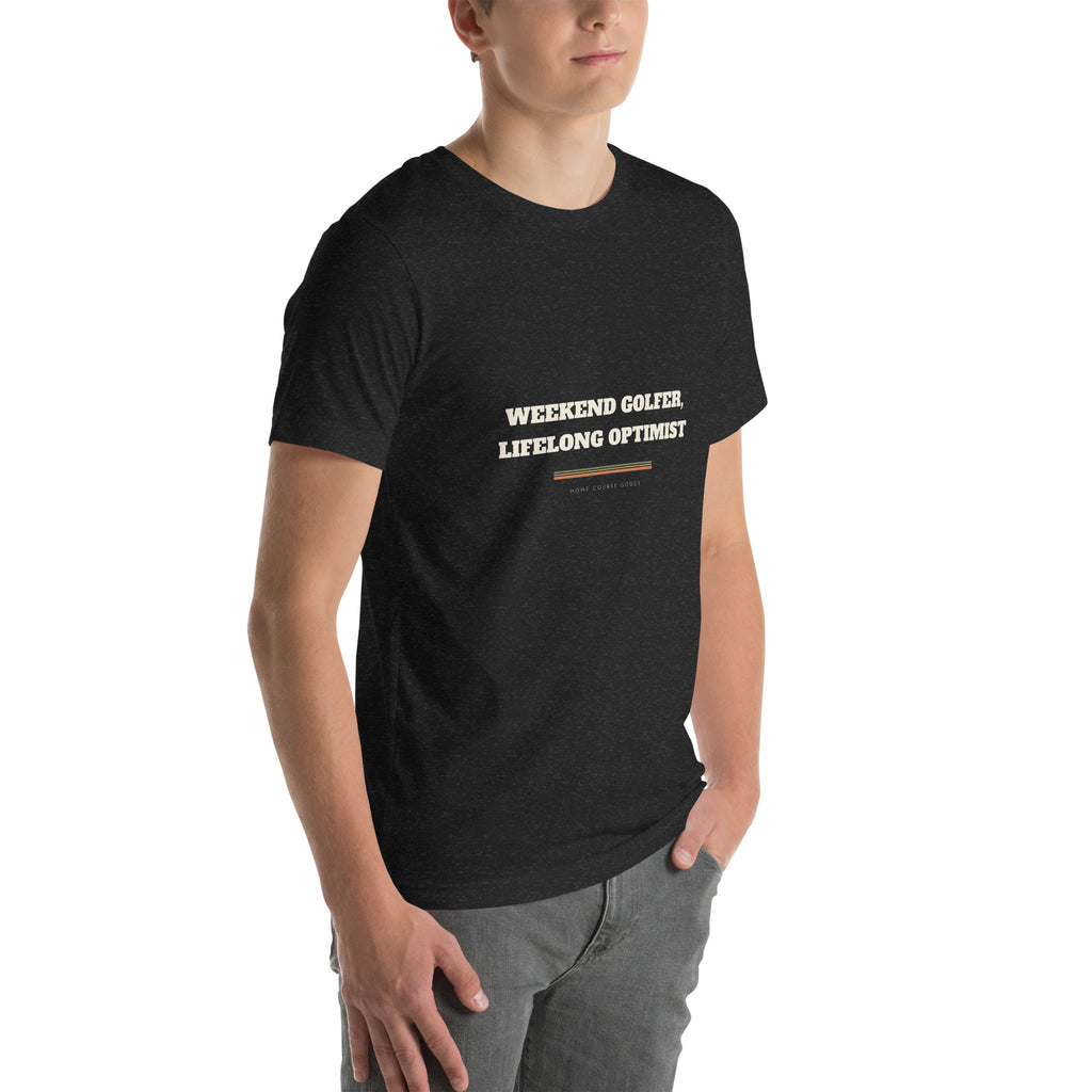 Close view of the printed line on the golf t-shirt