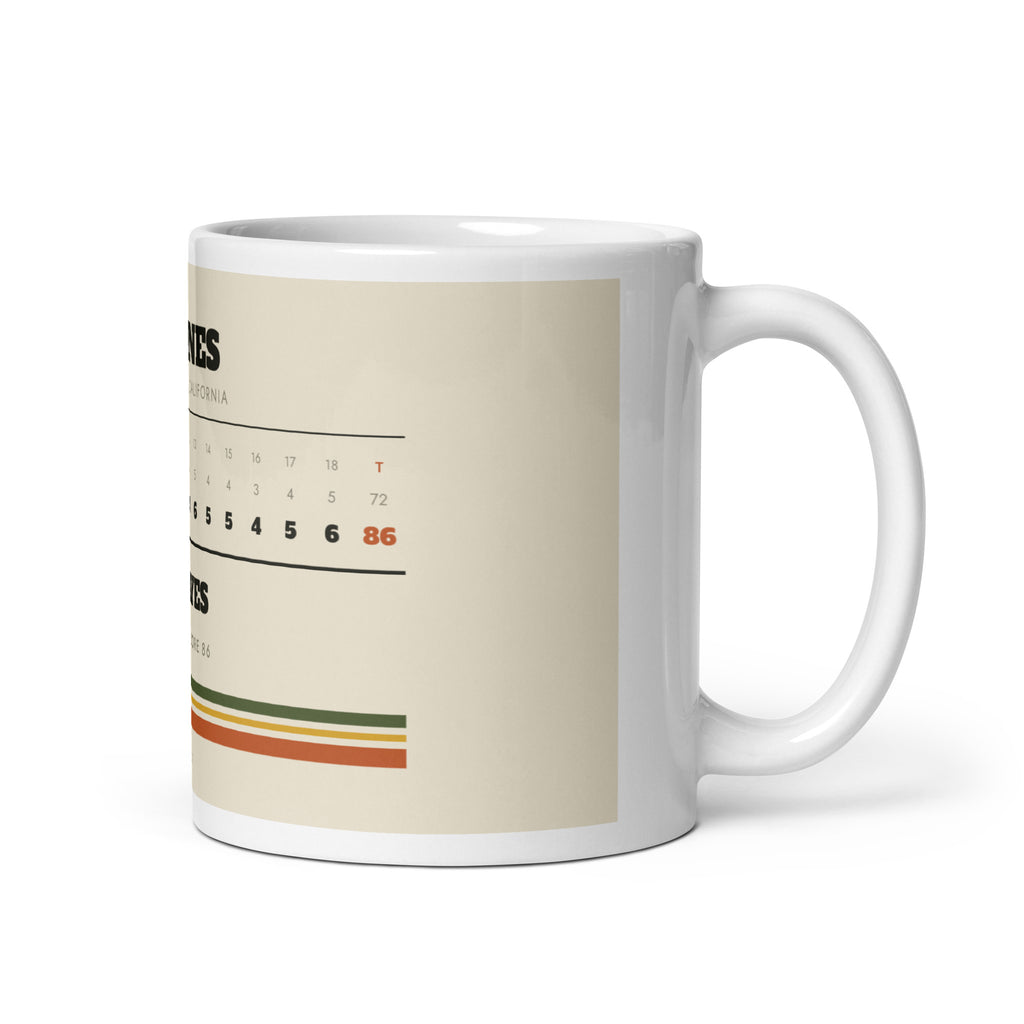 An eleven ounce mug printed with a golf scorecard: the course, the date and the hole-by-hole numbers